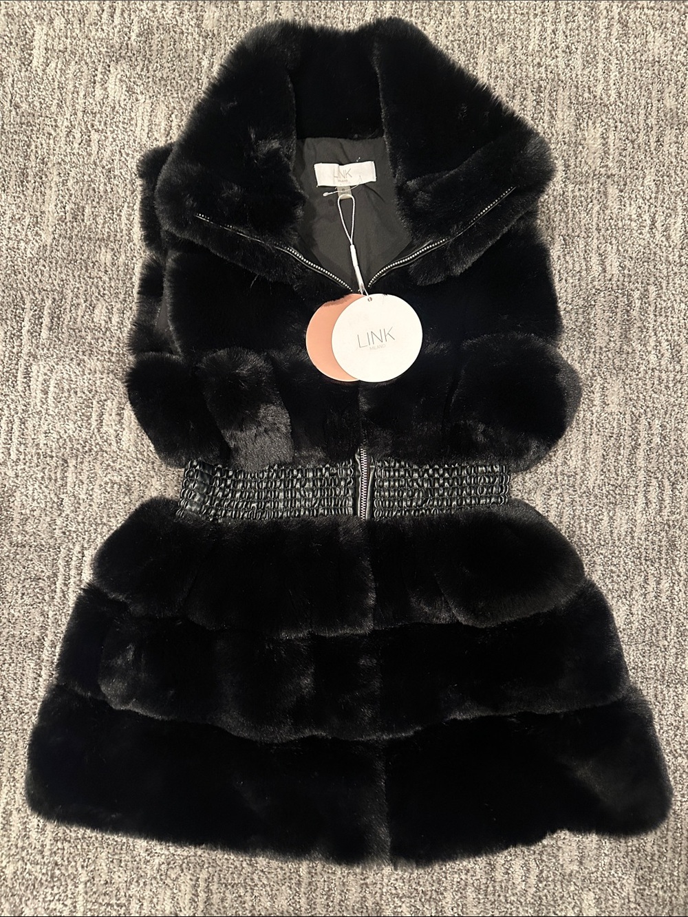Link Milano Black Faux Fur Vest with Smocked Waistband